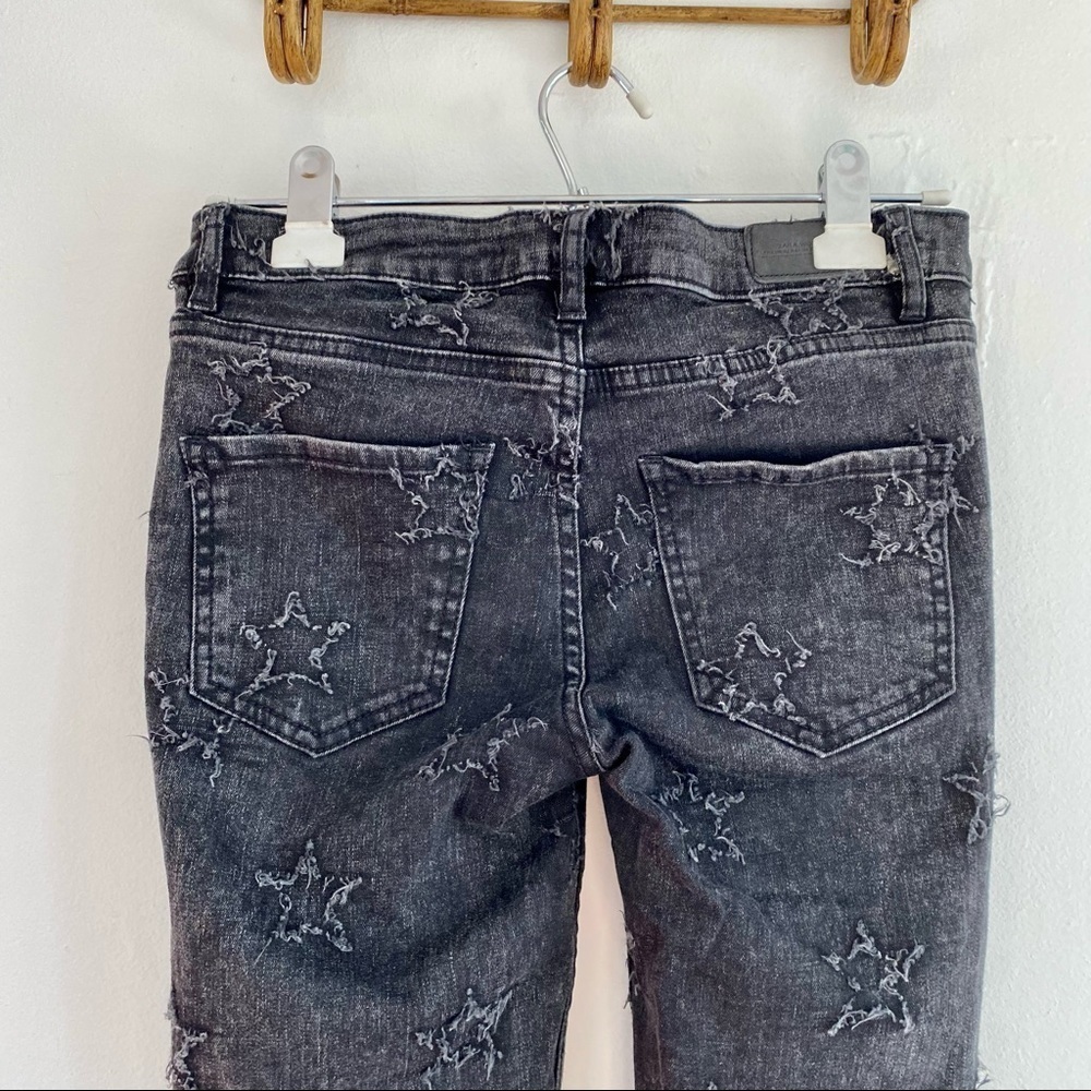 ZARA Grey Washed Star Frayed Skinny Jeans High Rise